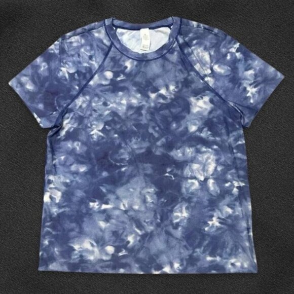lululemon athletica Tops - Lululemon Sun Shelter Rash Guard Shirt Speckle Spray Dye Short Sleeve Blue W L